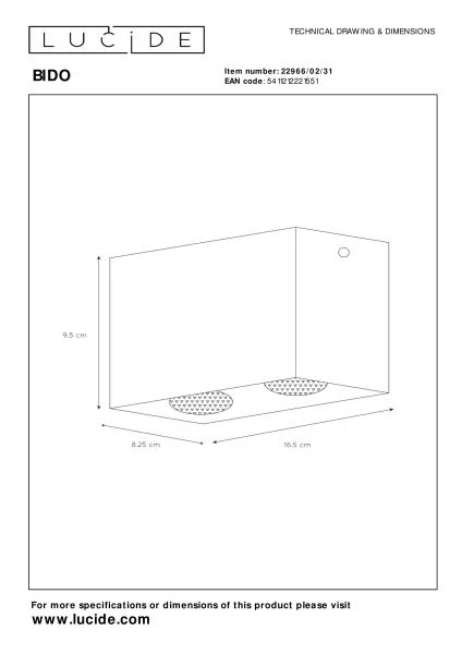 Lucide BIDO - Spot plafond - 2xGU10 - Blanc - technique